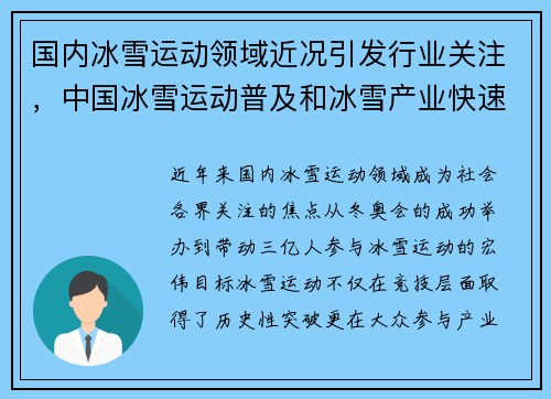 国内冰雪运动领域近况引发行业关注，中国冰雪运动普及和冰雪产业快速发展的契机是哪一年