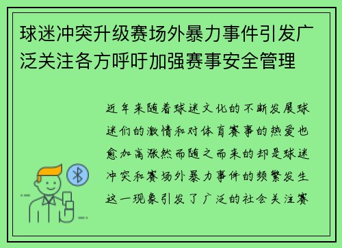 球迷冲突升级赛场外暴力事件引发广泛关注各方呼吁加强赛事安全管理